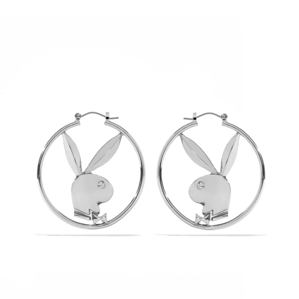 Playboy Bunny Silver Hoop Earrings